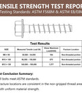 Tensile strength test report for 20 Pack Three Eighths Inch Heavy Duty Concrete Screws With Hex Heads for masonry anchoring.