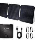 Foldable 30W Solar Panel Charger For Camping And Hiking With IP65 Waterproof ETFE Panel 3 Output Connectors and accessories