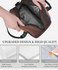 Insulated Lunch Tote For Women And Men With Leakproof Zippers showing inside lining and materials like PEVA and polyester fabric