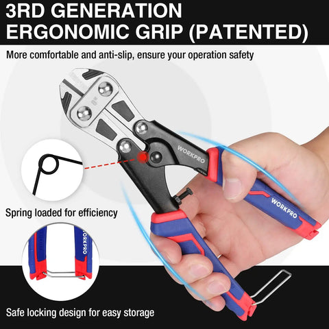 Mini Bolt Cutter 8 Inch Spring Loaded Wire Cutter Heavy Duty With Soft Anti Slip Handle Upgrade Grip held in hand