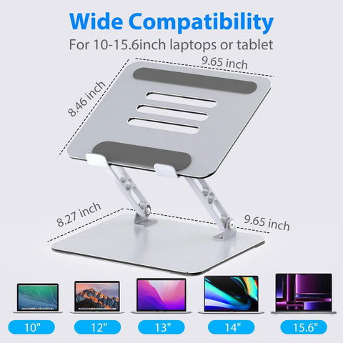 Adjustable Laptop Stand For Desk With Ergonomic Design, Ventilated Cooling, Foldable Metal Riser, fits 10-15.6 inch laptops