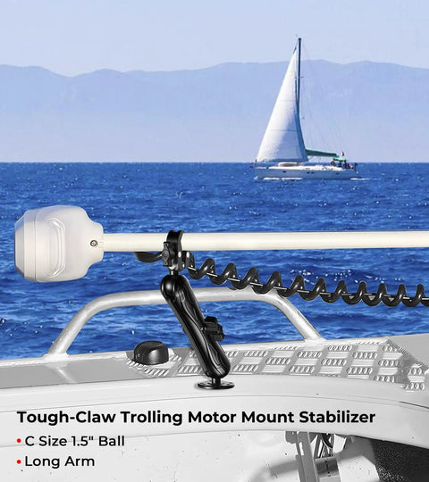 Rock Solid 1.5 Inch Ball Trolling Motor Stabilizer Mount Support CNC Machined 6061 T6 Aluminum Alloy on boat.