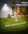Solar Outdoor Motion Sensor Lights 120 Degree Wide Illumination IP65 Waterproof Wireless Security Lighting for garden with children and dog playing