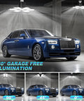 200W Deformable Led Garage Light with 22000LM 6500K Cool White illuminating car in garage from different angles.