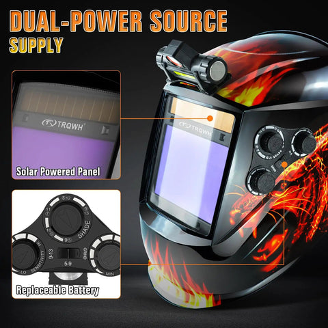 Large View Auto Darkening Welding Helmet With Led Light Solar Powered True Color Viewing Lens Four Arc Sensors Wide Shade