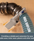 Pro Grade 4 Inch Aluminum Blast Gate For Dust Collection System with hose and port extension on wooden surface