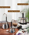 Premium Stainless Steel Moka Pot With Heavy Duty Dual Pipe Flow Tech For Pullin Quick Stovetop Espresso On Gas Or Induction Cooktops displayed on a kitchen counter.