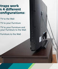 Universal TV Security Straps Four Pack For Wall Furniture And Anti Tip Configurations securing TV to wall and furniture