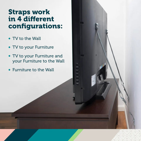Universal TV Security Straps Four Pack For Wall Furniture And Anti Tip Configurations securing TV to wall and furniture