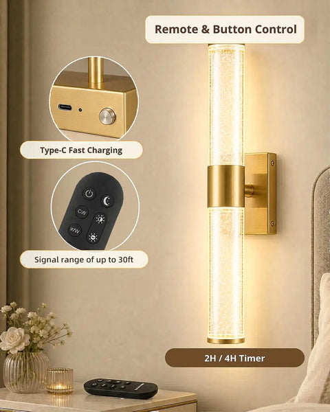 Two Pack Battery Operated Wall Sconces With 16000mAh Rechargeable Battery, wall-mounted, gold finish, remote included