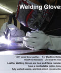 Pro Grade 22-Piece MIG Welding Tools Kit With Chipping Hammer, Leather Welding Gloves, worker welding metal with protective gear