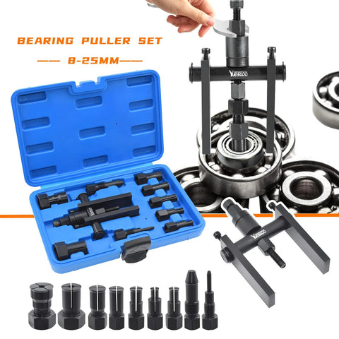 10 Piece Motorcycle Bearing Extractor And Puller Tool Kit For 8 To 25 Mm Bearings with blue case and tools displayed
