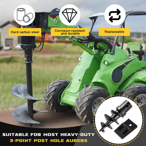 Bolt On Spiral Point Auger Pilot Tip And Two 3 Point Cutting Edges With Hardware For Heavy Duty Post Hole Diggers 6 To 24 Inch Replacement Teeth Set Bundle used on green tractor