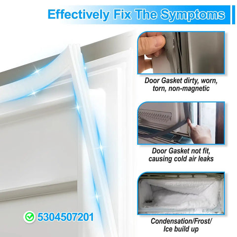 Diagram showing benefits of Upgraded 5304507201 Freezer Door Gasket With Embedded Magnetic Strip Snug Seal For Frigidaire Upright Freezers