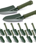 12 Piece Garden Shovel And Trowel Set With Metal Blades And Plastic Handles Grippy Anti Slip Garden Hand Tools arranged.