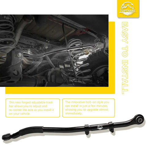 Front Adjustable Track Bar For 0-5 Inch Lift On 2014-2024 Ram 2500 4WD, Forged Steel With Greasable Heim Joint And Tie Rod Style Ends, Heavy Duty Steering Alignment Upgrade With Factory Mounts, No Frame Mod Needed installed under lifted rear suspension