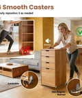 Woman moving furniture on 1 Inch L Shaped Swivel Caster Wheels With Side Plate Mount Brakes Non Marking Rubber Heavy Duty Replacement Set Of 4 For Small Furniture Tables Cribs Desks And More Load 99 Lbs Each