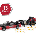 RAM 2025 Dealership Truck With Case IH Skid Steer And Gooseneck Trailer 1 16 Scale Lights And Sounds Real Steering Front Wheels