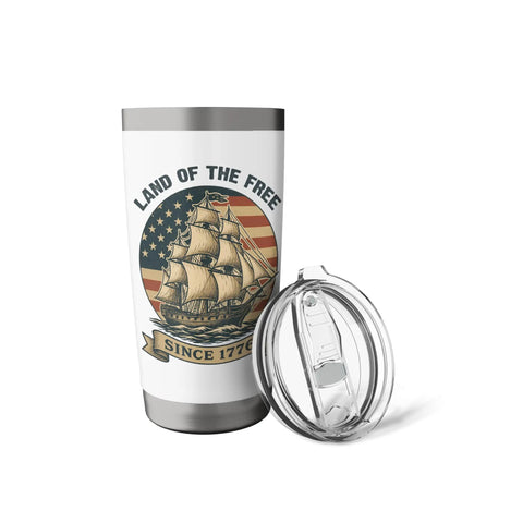 Patriotic Stainless Steel Insulated Tumbler With US Flag Sailboat Design, Keeps Drinks Cold Or Hot, Great 4th Of July Gift