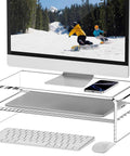 Clear Acrylic Monitor Stand Riser 2 Tier Up To 5.12 Inches High For Laptop And PC Desk Organizer Space Saving Multimedia Shelf