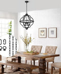 Dining room with chandelier, shows Industrial Black 20 Foot Adjustable Light Fixture Chain With Connection Locks For Hanging Ceilings.
