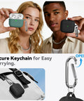 Crystal Clear Slim Protective Case For AirPods 4 And 5 Usb-C Versions 2024 Plus 2026, featuring secure keychain and sleek design.