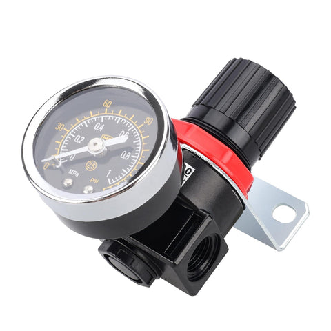 Air Pressure Regulator For Pneumatic Tools One Quarter Inch PT 0 To 150 Psi With Pressure Gauge And Mounting Bracket