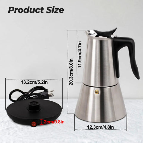 Electric Aluminum Moka Pot For 5 To 6 Cup Espresso Maker With Detachable Base Quick Plug In Home Coffee Barista Vibe Mocha Pot