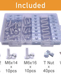 Complete 80 Piece M6 T Nuts And Socket Cap Screws Kit For 1010 Aluminum Extrusion Projects, contents in clear case