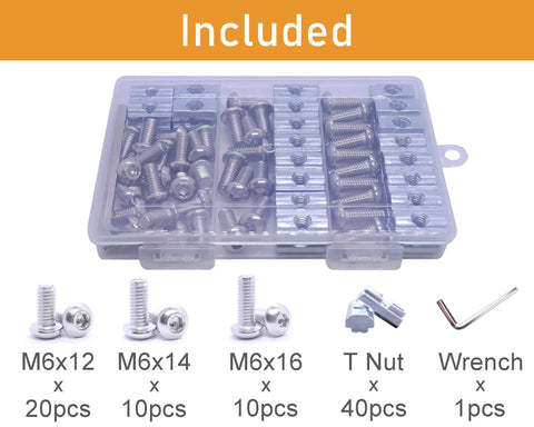 Complete 80 Piece M6 T Nuts And Socket Cap Screws Kit For 1010 Aluminum Extrusion Projects, contents in clear case