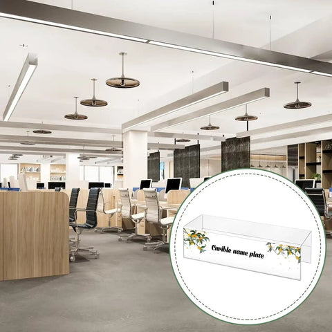 Set Of 10 Clear Cubicle Name Plate Holders For 2.25 Inch Wall Cubicle Signs displayed in a modern office environment