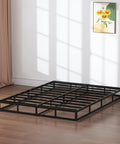 Heavy Duty Queen Box Spring 7 Inch Metal Frame Mattress Foundation Bed Base Built Tough For Rock Solid Support And Zero Flex Design 3000 Pound Weight Limit on wooden floor.