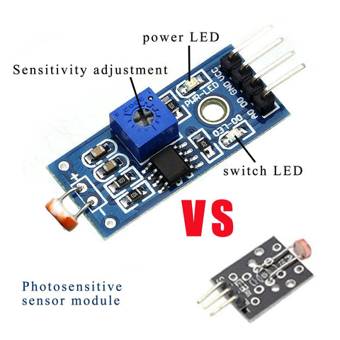 Comparison of two photosensitive sensor modules in All In One 16 In 1 Smart Home Sensor Kit For Arduino And Raspberry Pi