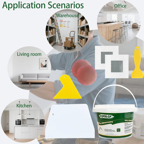 Drywall Patch Repair Kit, 18 Oz Spackle Wall Repair Paste With Scraper, application scenarios in home and warehouse settings