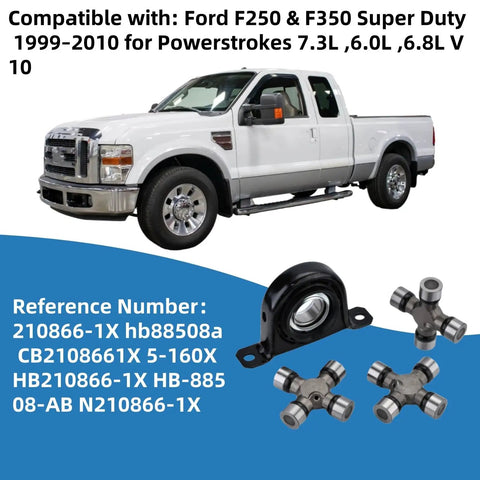 Beefed-Up Rear Drive Shaft Carrier Bearing And U Joint Kit For Ford F-250 F-350 Super Duty 1999 To 2010 7.3L 6.0L 6.8L V10 Power Stroke Engines Replacement Full Set 100 Percent Tested with carrier bearing and U-joints