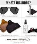 RB3925 Pilot Shape Polarized Sunglasses For Men And Women With Black Frame And Polarized Lenses All Day Everyday Wear Ready Includes Official Eyewear Kit For Formal And Casual Styles with accessories.