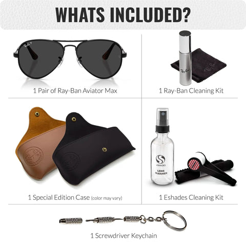 RB3925 Pilot Shape Polarized Sunglasses For Men And Women With Black Frame And Polarized Lenses All Day Everyday Wear Ready Includes Official Eyewear Kit For Formal And Casual Styles with accessories.