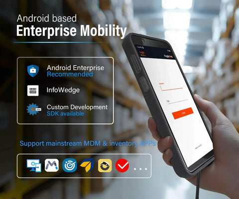 Boss Grade Android 16 Handheld Barcode Scanner for Enterprise in use with login screen displayed