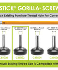 Image showcasing various heavy duty adjustable furniture levelers sizes, 1/4-20 BSW, for patio chairs, detail on compatibility.