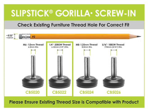 Image showcasing various heavy duty adjustable furniture levelers sizes, 1/4-20 BSW, for patio chairs, detail on compatibility.