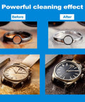Before and after cleaning images of rings and watches demonstrating Ultrasonic Jewelry Cleaner With Digital Timer And Heater 40 KHz 2L Capacity.
