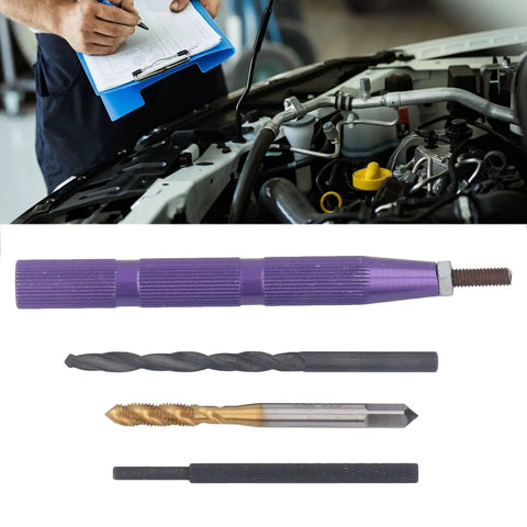 54 Piece Metric Thread Repair Kit With 304 Stainless Steel Inserts, Drill Bits, Taps displayed with automotive backdrop