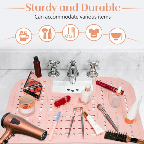 Foldable Silicone Sink Cover Is A Total Gamechanger For Keeping Your Bathroom Counter Crisp As It Acts Like A Waterproof Makeup Organizer That Shuts Down Water Spills And Secures Your Daily Beauty Gear From Moisture Damage At Home