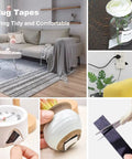 Non Slip Rug Grippers For Hardwood Floors Pack Of 8 Durable Reusable Washable Carpet Tape preventing rug sliding in living room.
