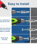 Instructional diagram for Premium Zinc Self Drilling Drywall Anchors And Screws Kit With 116 Pieces showing installation process.