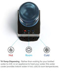Top view of Limited Edition Top Loading Countertop Water Cooler Dispenser With On Demand Hot Cold And Room Temperature Water Tri Temp UL And Energy Star Approved Stainless Steel Reservoirs Kid Safe Lock
