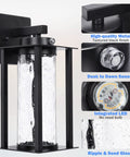 Image of Dusk To Dawn Outdoor Porch Lights 2 Pack With Photocell Sensor featuring modern glass sconce and textured black metal.