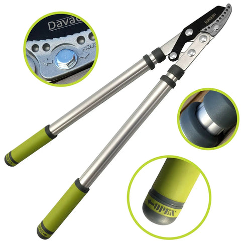 Beefy Telescopic Loppers For Thick Branches With Anvil Cutter, Durable SK5 Steel, heavy duty, featuring long handles and adjustable tension
