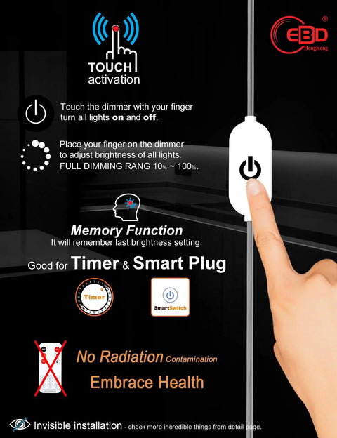 Touch dimmer feature of Under Cabinet LED Lighting Kit With Built In Adjustable Cable No Mess Wires Three Panel Under Counter Lights