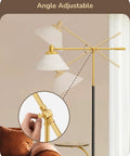 Lit Arched Floor Lamp Black Metal Standing Arc Lamp With Foot Switch showing adjustable lamp head mechanism